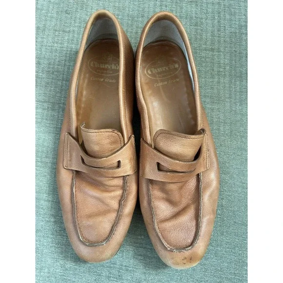 Vintage Church's‎ Custom Grade Leather Loafers Mens Size 9 Made in Italy Tan
